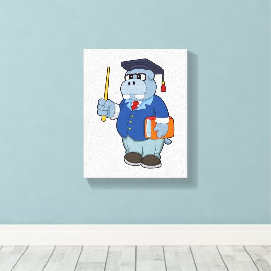 Toile Hippo comme professeur avec livre (Insitu (Plancher de Bois))