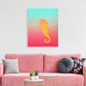 Toile Hippocampe orange silhouette Simple nautique plage (Insitu(Salon))