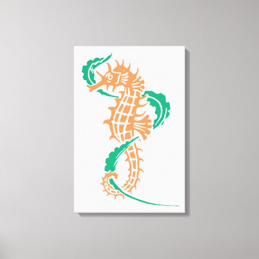 Toile Hippocampe orange, vert émeraude et algue (Recto)