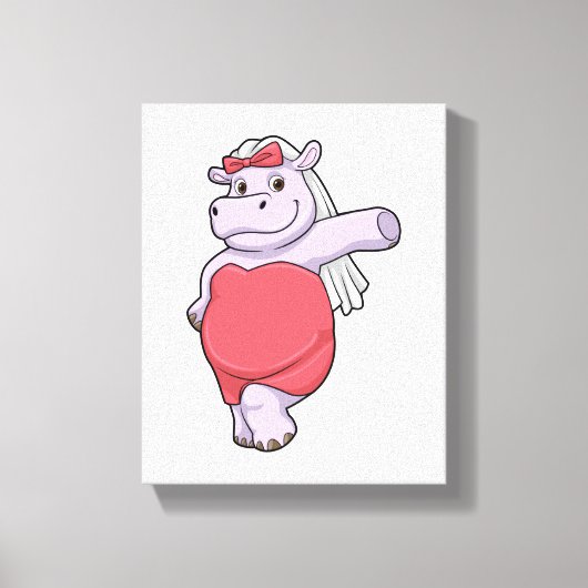 Toile Hippopotampe en mariée avec voile et nœud (Recto)