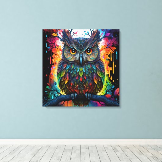 Toile Hippy Owl, Imaginaire psychédélique (Insitu (Plancher de Bois))