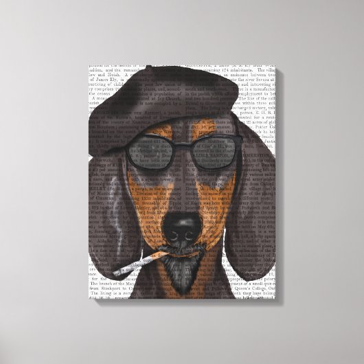 Toile Hipster Dachshund Noir et Tan (Recto)