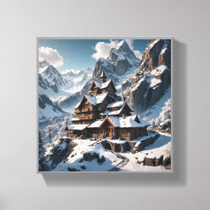 Toile Hiver Alpine Lodge Canvas Imprimer - Montagne Neig