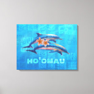 Toile HO’OMAU - Collage primitif des dauphins hawaïens