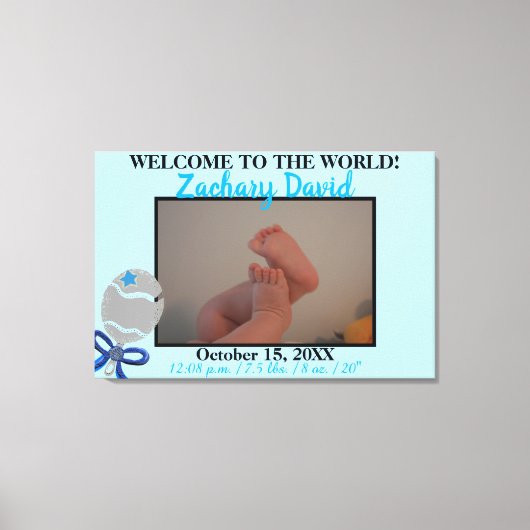 Toile Hochet pour bébé garçon Photo Naissance Statistiqu (Recto)