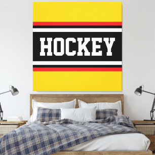 Toile HOCKEY Gras Jaune Clair Rouge Noir Blanc Rayures
