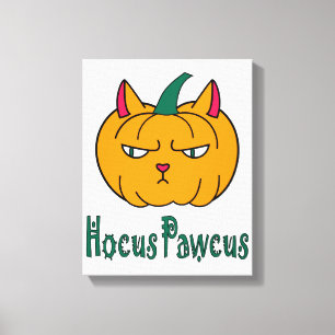 Toile Hocus pawcus Halloween citrouille ginger cat magie