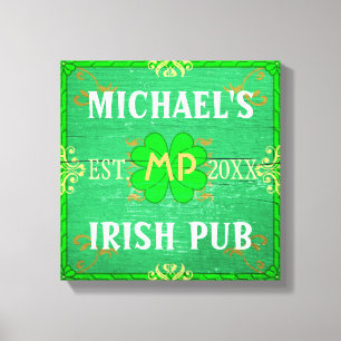 Toile Home Bar personnalisé Irish Pub Green