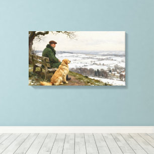 Toile Homme et chien profitant d'un paysage de campagne