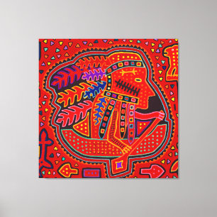 Toile Homme Indien Kuna dans une Canoë