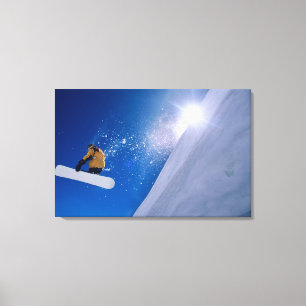 Toile Homme volant dans les airs sur un snowboard avec