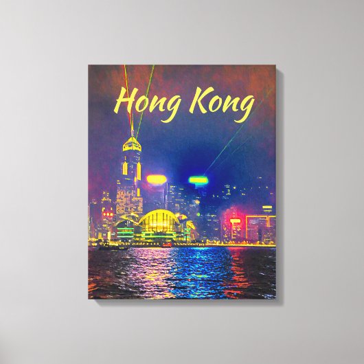 Toile Hong Kong nuit lumière ville skyline Voyage modern (Recto)