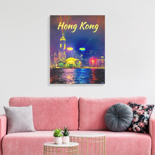 Toile Hong Kong nuit lumière ville skyline Voyage modern (Insitu(Salon))