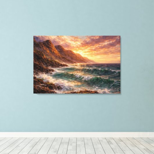 Toile Horizon côtier - Océan et pics 8K haute résolution (Insitu (Plancher de Bois))