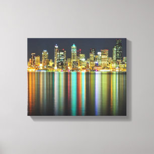 Toile Horizon de Seattle la nuit avec la réflexion