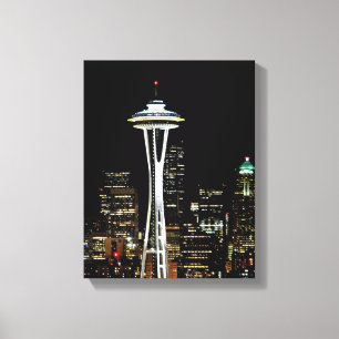 Toile Horizon de Seattle la nuit, avec l'aiguille de