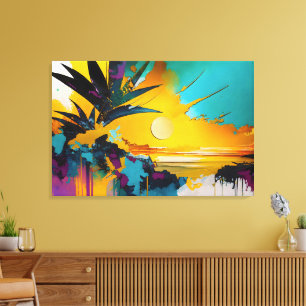 Toile Horizon Doré – Coucher de Soleil Tropical Abstrait