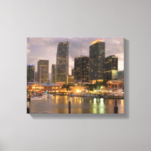 Toile Horizon financier de Miami au crépuscule