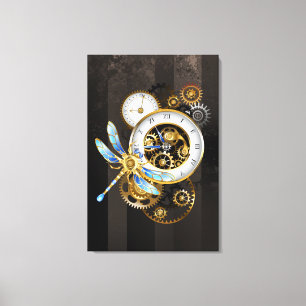 Toile Horloge à vapeur avec libellule mécanique