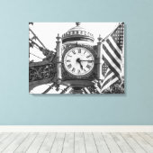 Toile Horloge de rue de l'État | Paysage noir et blanc (Insitu (Plancher de Bois))