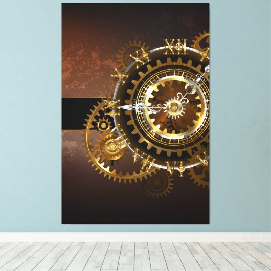 Toile Horloge Steampunk avec des engrenages anciens (Insitu (Plancher de Bois))