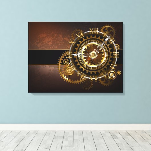 Toile Horloge Steampunk avec des engrenages anciens (Insitu (Plancher de Bois))