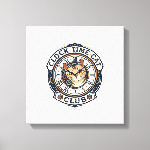Toile Horloge Temps Chat Chat Graphique Tee Art - Horlog