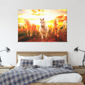 Toile Horses at sunset throw pillow (Insitu(Chambre))