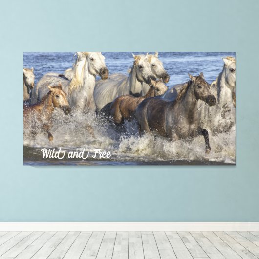 Toile Horses galloping in the water (Insitu (Plancher de Bois))