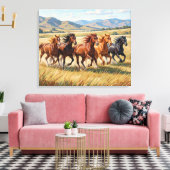Toile Hourses Painting Premium Wrapped Canvas (Insitu(Salon))