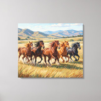Toile Hourses Painting Premium Wrapped Canvas