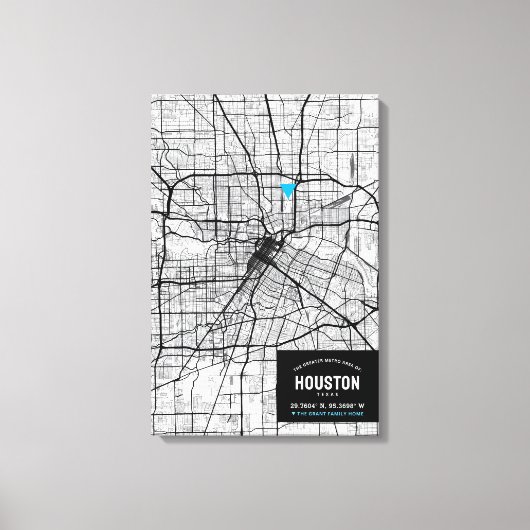 Toile Houston, Texas City Map + Marquer Votre Emplacemen (Recto)