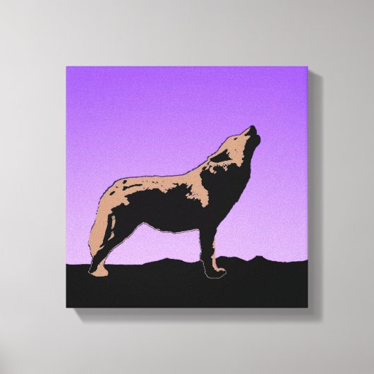 Toile Howling Wolf at Sunset - Art faunique original (Recto)