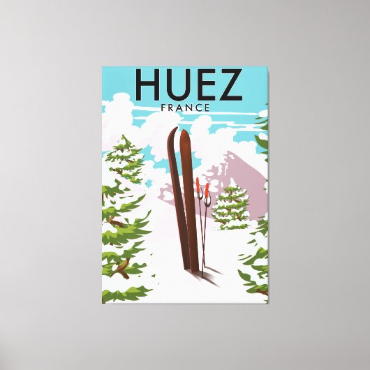 Toile Huez France Affiche rétro de ski (Recto)