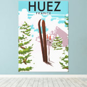 Toile Huez France Affiche rétro de ski (Insitu (Plancher de Bois))