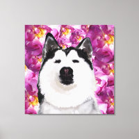 Husky Chien et Rose Single Wall Art