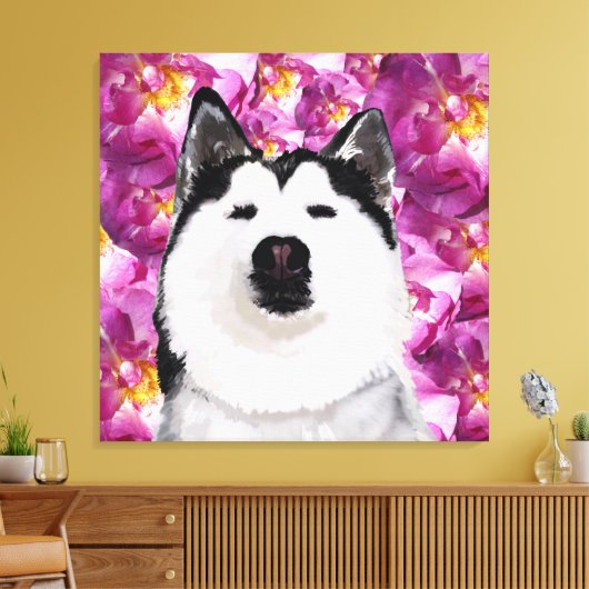Toile Husky Chien et Rose Single Wall Art (Insitu(Salon))