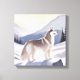 Toile Husky d'Alaska Aquarelle de montagne de chien