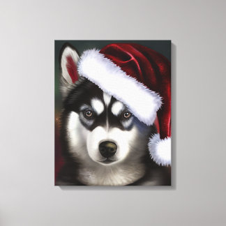 Toile Husky sibérien de Noël / Chien à traîneaux