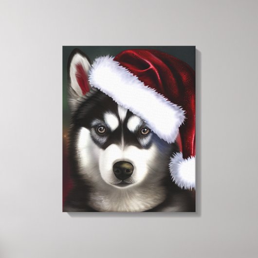 Toile Husky sibérien de Noël / Chien à traîneaux (Recto)