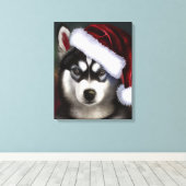 Toile Husky sibérien de Noël / Chien à traîneaux (Insitu (Plancher de Bois))