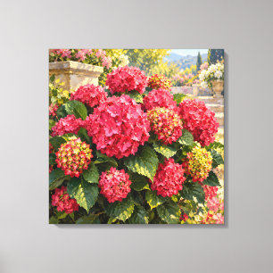 Toile Hydrangeas roses radieux dans la lumière dorée du