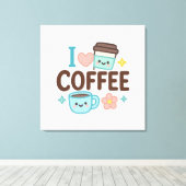Toile I Love Coffee Cute Kawaii Sticker – Adorable Coffe (Insitu (Plancher de Bois))