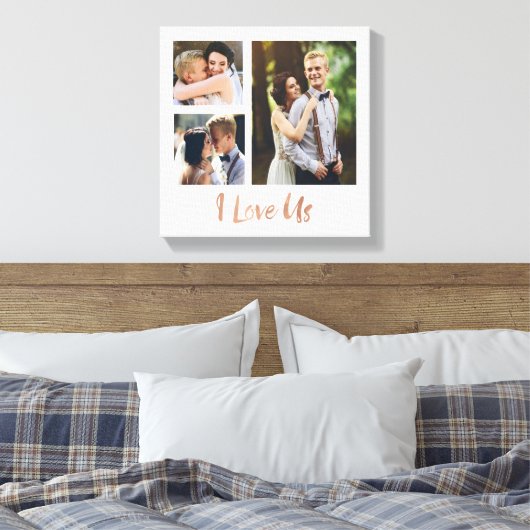 Toile I Love Us Rose Gold Script Mariage Canvas (Insitu(Chambre))