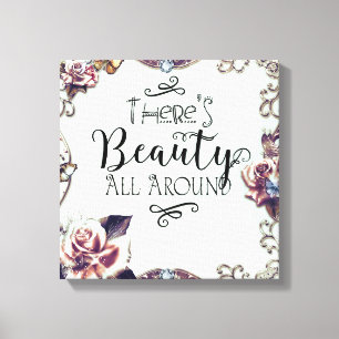 Toile Il y a de la beauté tout autour Papillons et Roses