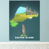 Toile Île de Pâques Illustrated Carte imprimé affiche de (Insitu (Plancher de Bois))