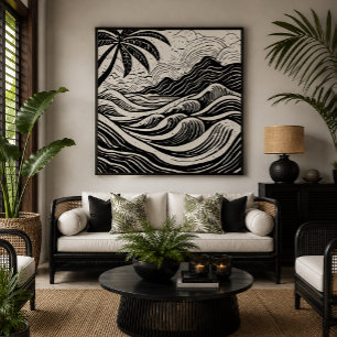 Toile Île tropicale sur le style d'impression sur bois d
