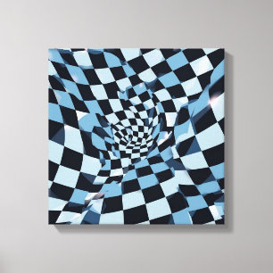 Toile Illusion d'optique abstraite Damier bleu