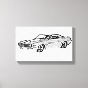 Toile Illustration 1969 noire et blanche de Camaro Z28