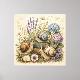 Toile Illustration botanique vintage d'escargots sur toi